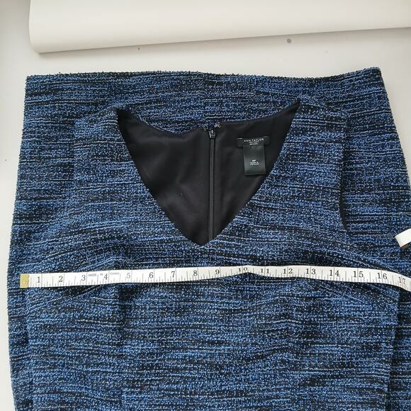 Ann Taylor Blue Tweed Sheath Dress Womens 6P Career RetroGlam Office Minimalist - Picture 9 of 11